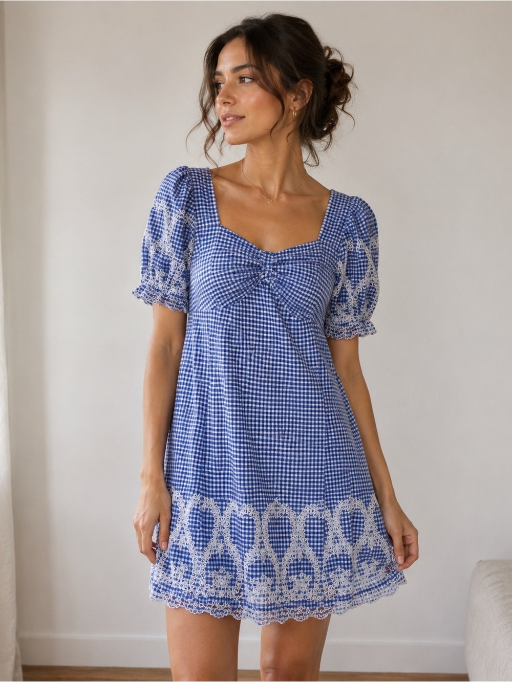 Rahi Anthropologie gingham embroidered cottagecore dress small